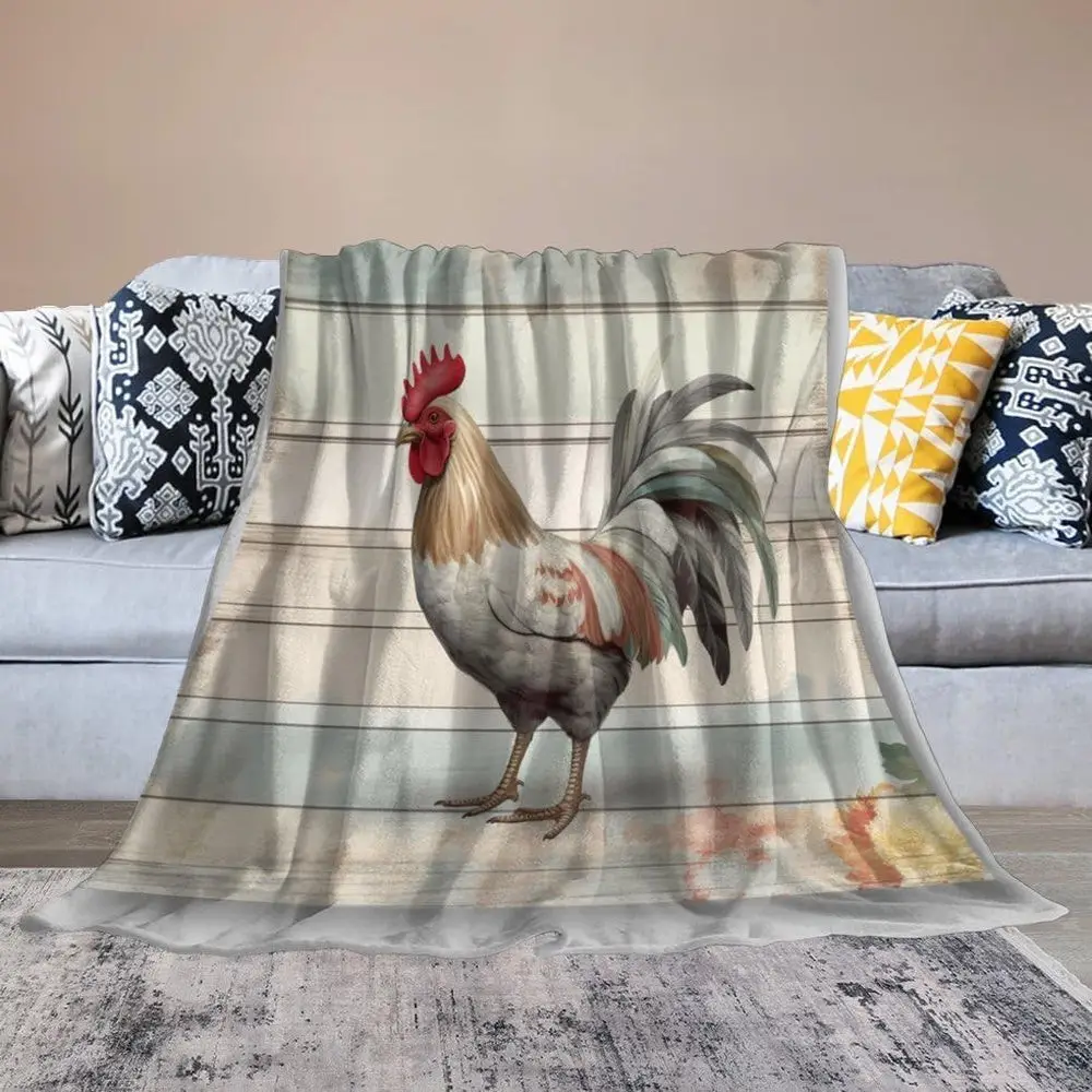 Rooster Chickens White Wood Pattern Blanket Farm Blanket Unique Gifts For Farmers