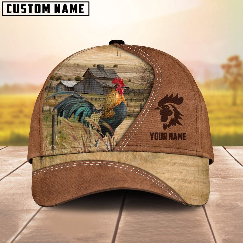 Rooster Customized Name Brown Cap Farmer Baseball Cap Unique Gifts For Farmers