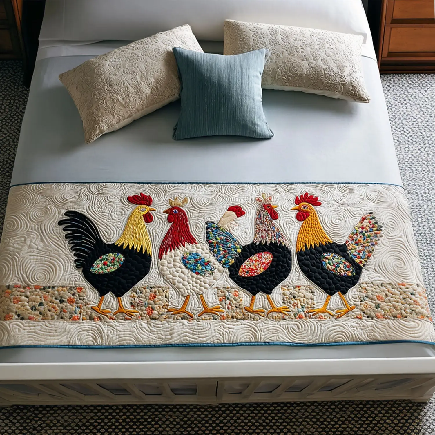 Rooster Royale Quilted Bed Runner Rooster Royale Farmhouse Gift