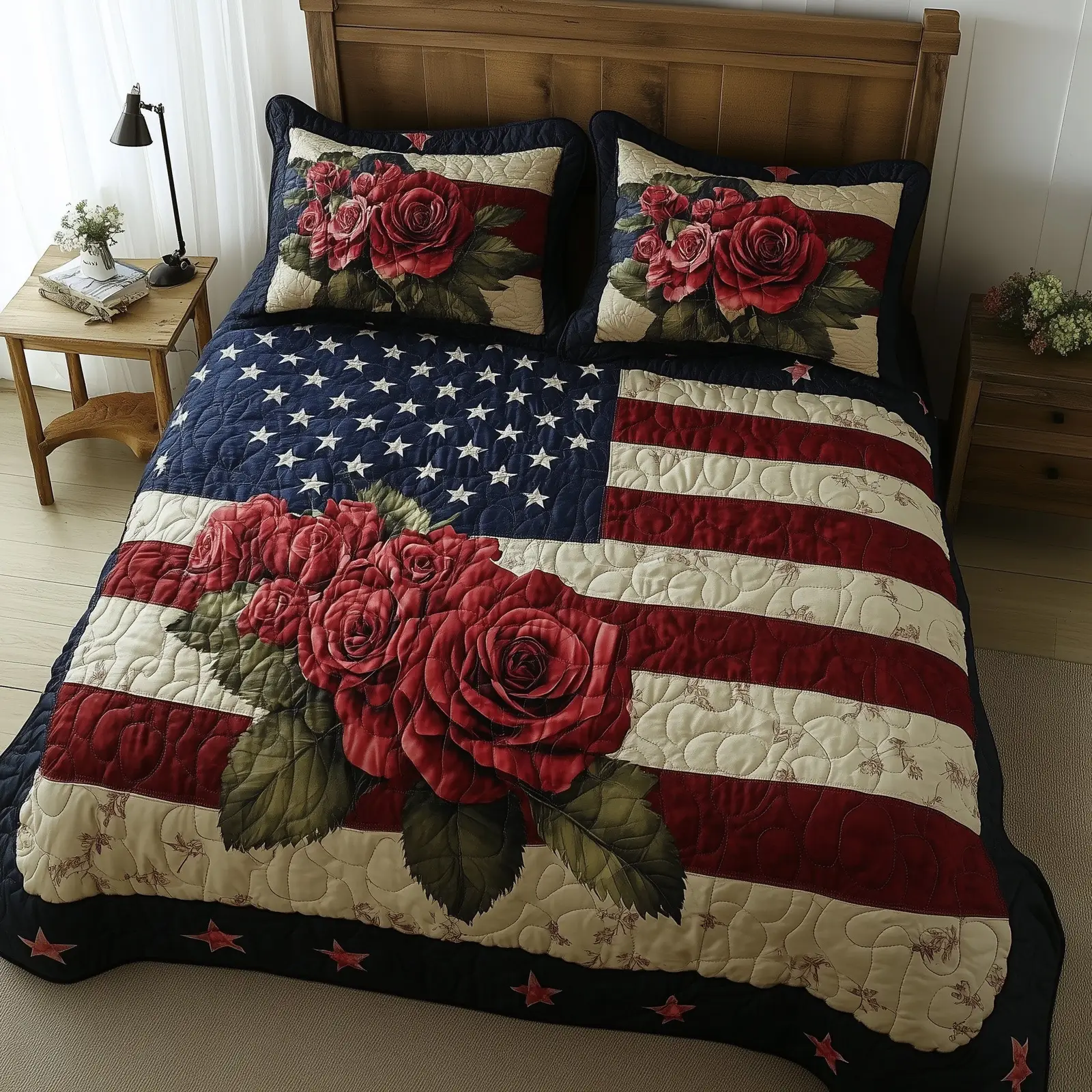 Rose And Glory Quilted Bedding Set Bohemian Vibe