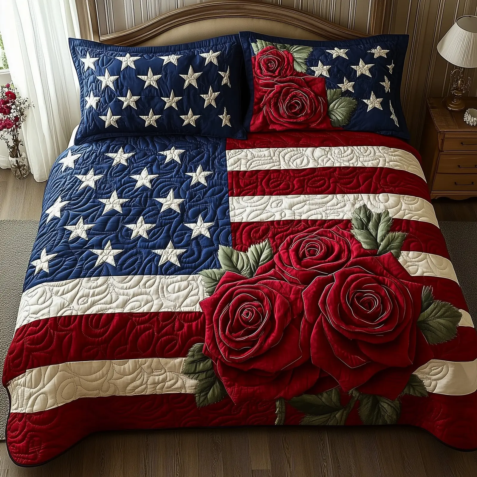 Rose And Glory Quilted Bedding Set Durable & Long-lasting