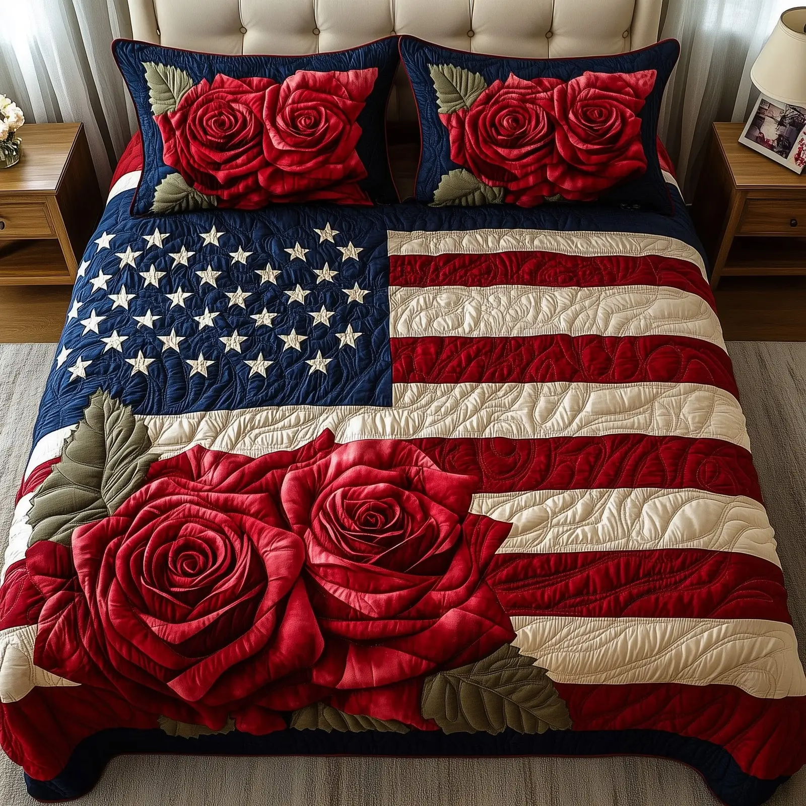 Rose And Glory Quilted Bedding Set Home Decor Collection