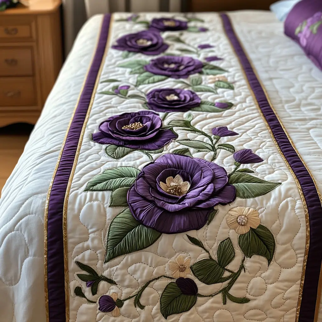 Rose Garden Quilted Bed Runner Rose Garden Elegance Floral Gift for Mom