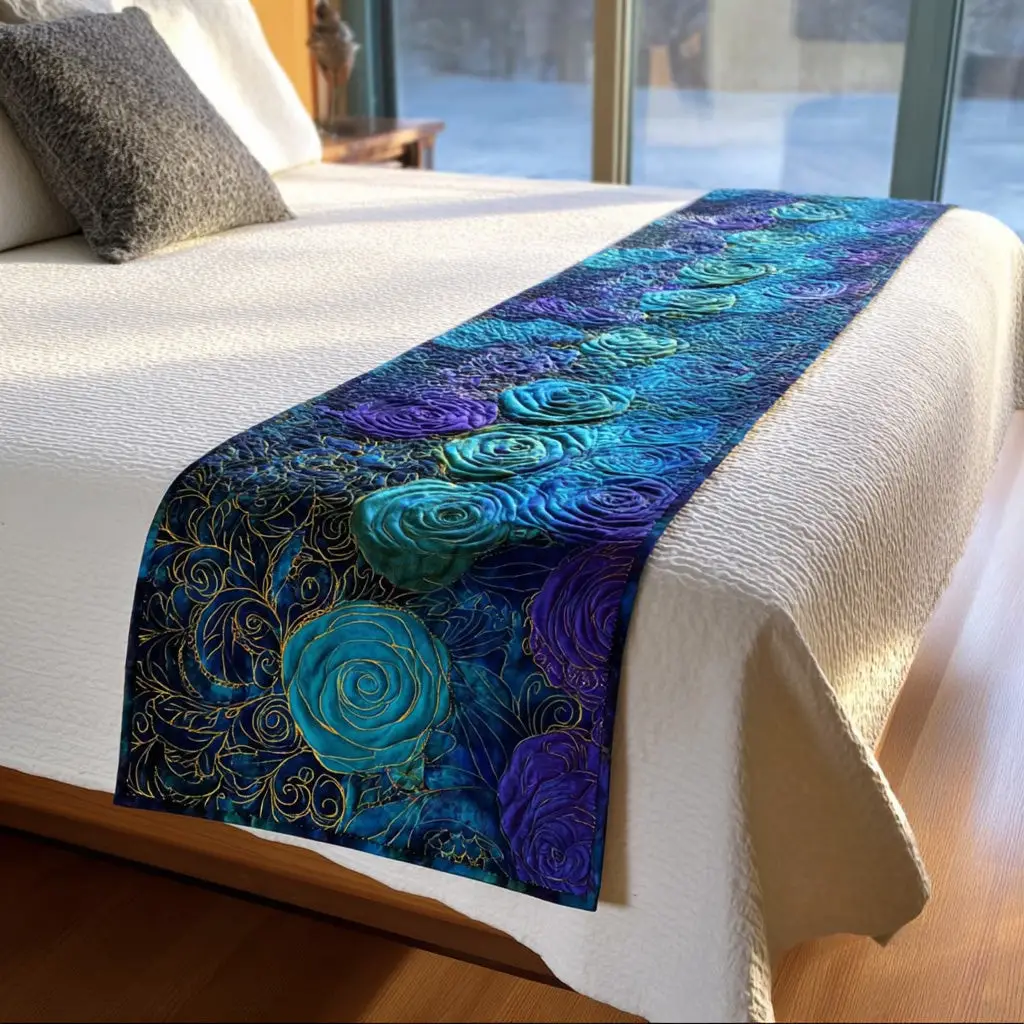 Rose Garden Whisper Quilted Bed Runner Rose Garden Whisper Anniversary Gift for Wife Rose Garden Whisper Quilted Bed Runner Rose Garden Whisper Anniversary Gift for Wife - Image 1