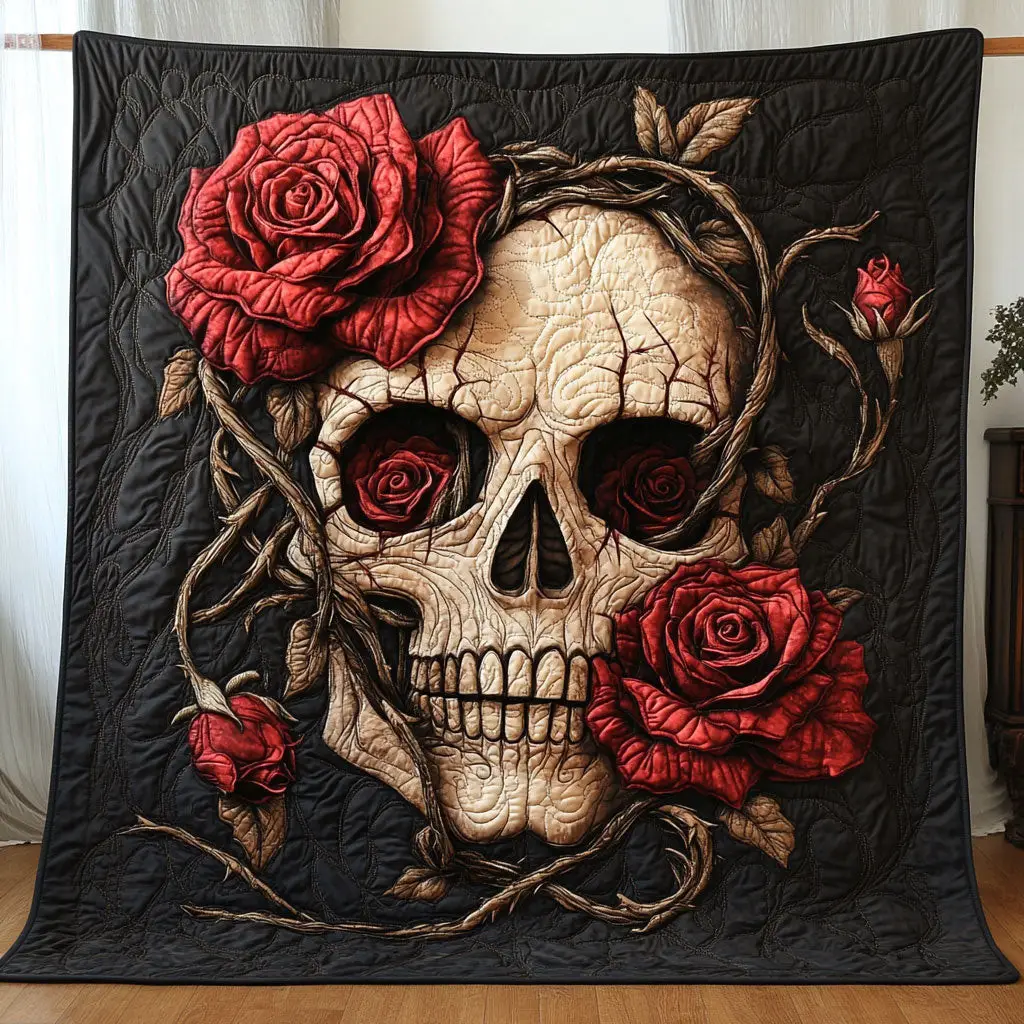 Rose Skull Quilt Luxury Quilt Blanket Gift for Elegant Interiors