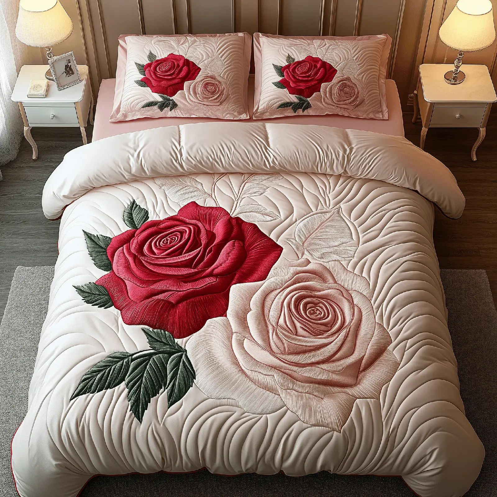 Roses Quilted Bedding Set Vintage Duvet Cover Valentine Day Ideas For Her
