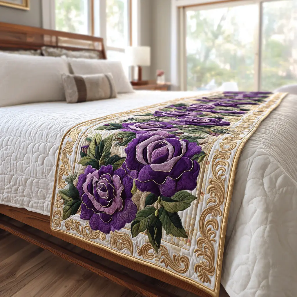 Rosy Days Quilted Bed Runner Rosy Day Blooms Anniversary Gift for Wife