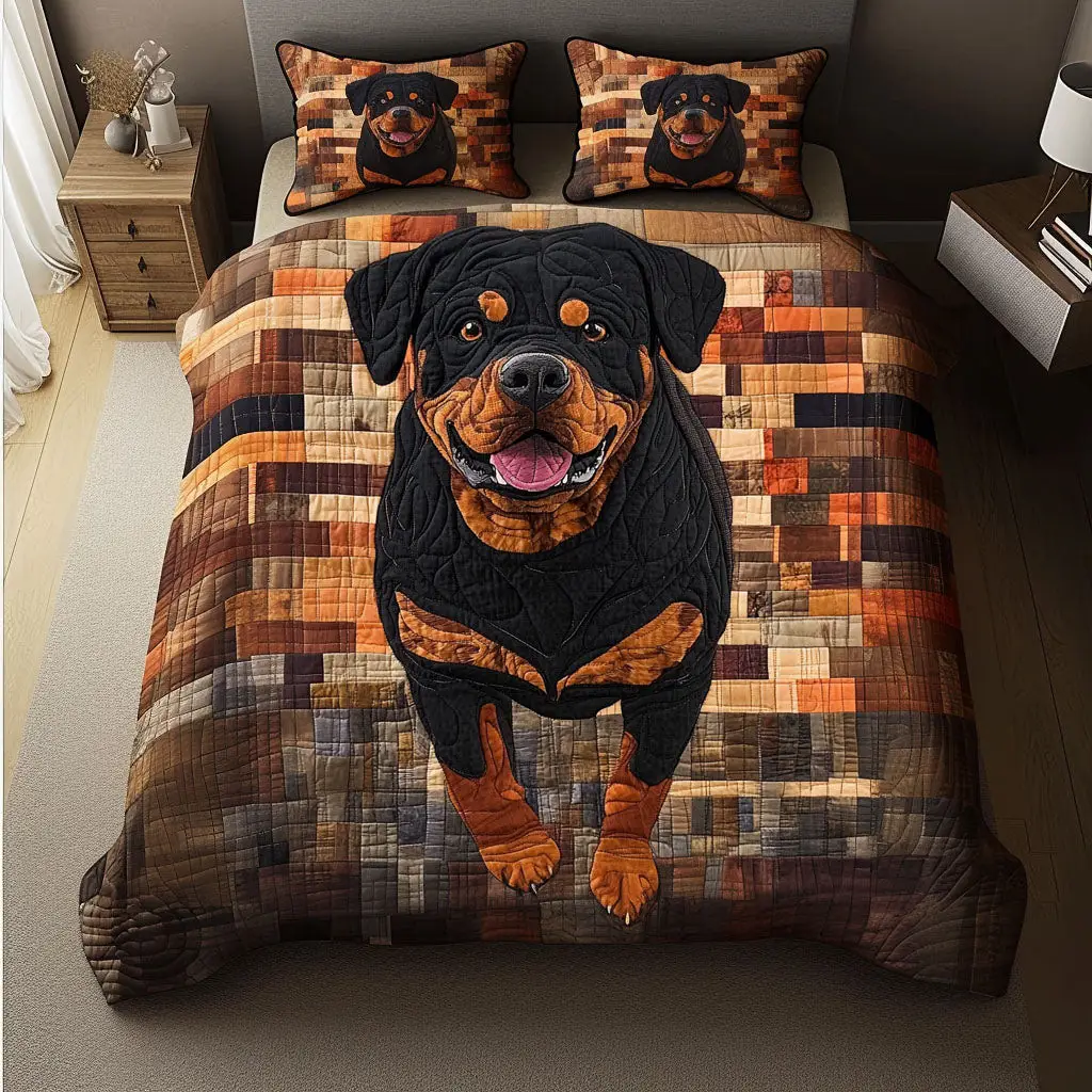 Rottie Fall Nap Quilted Bedding Set Classic Bedding Set That Enhances Your Sleep Space