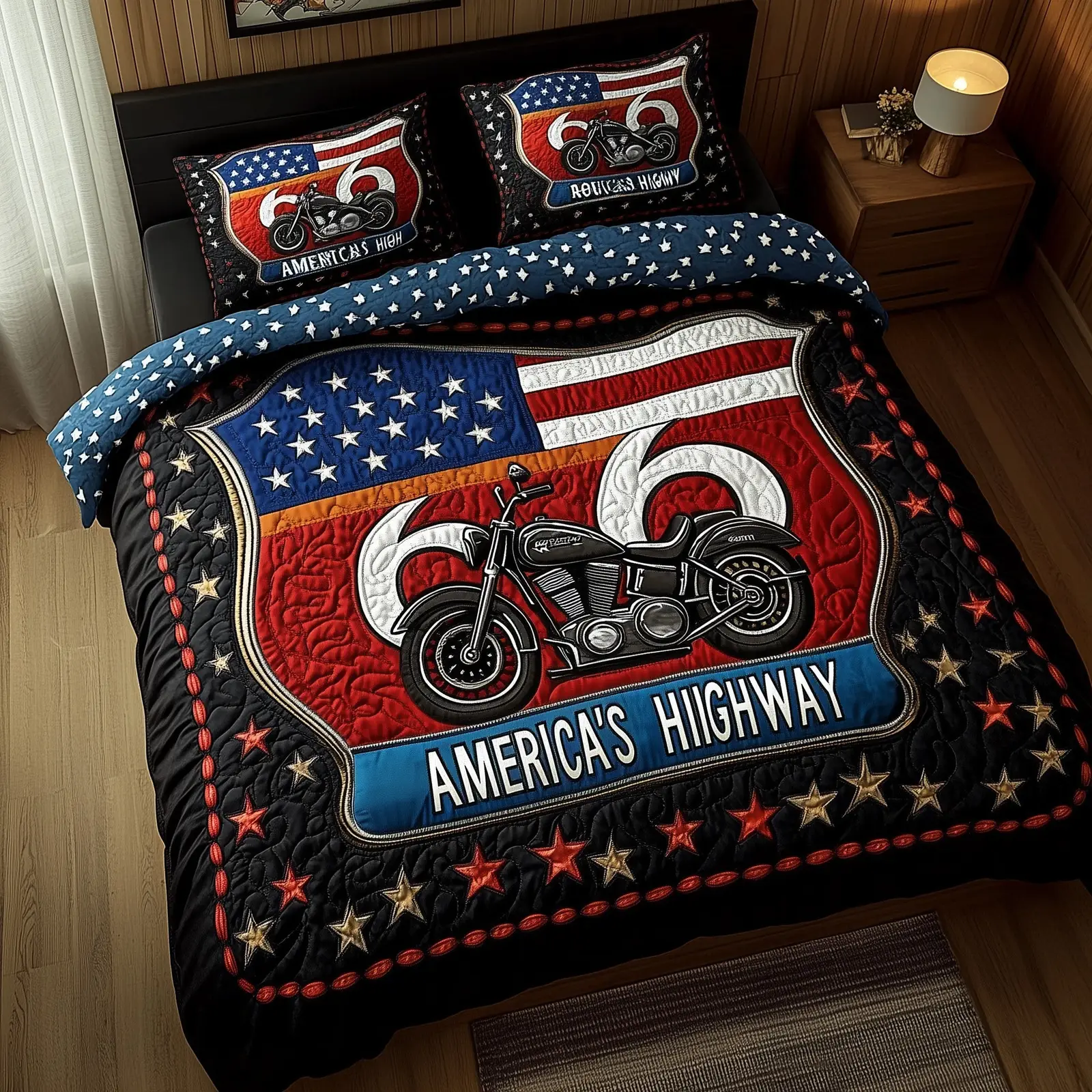 Route 66 American Quilted Bedding Set Patritotic Duvet Covers Gifts For Mother In Law Route 66 American Quilted Bedding Set Patritotic Duvet Covers Gifts For Mother In Law - Image 1