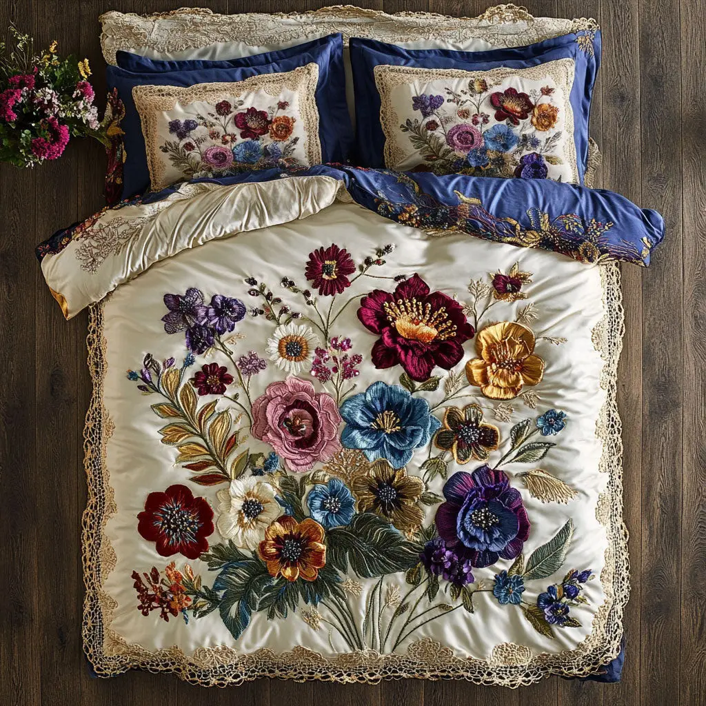 Royal Bloom Flower Quilted Bedding Set Duvet Cover Bedspread Xmas Present Ideas