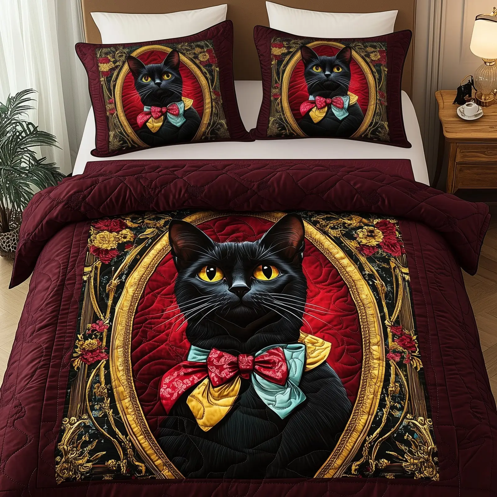 Royal Cat Halloween Quilted Bedding Set Duvet Cover Bedspread Cat Gifts For Lady