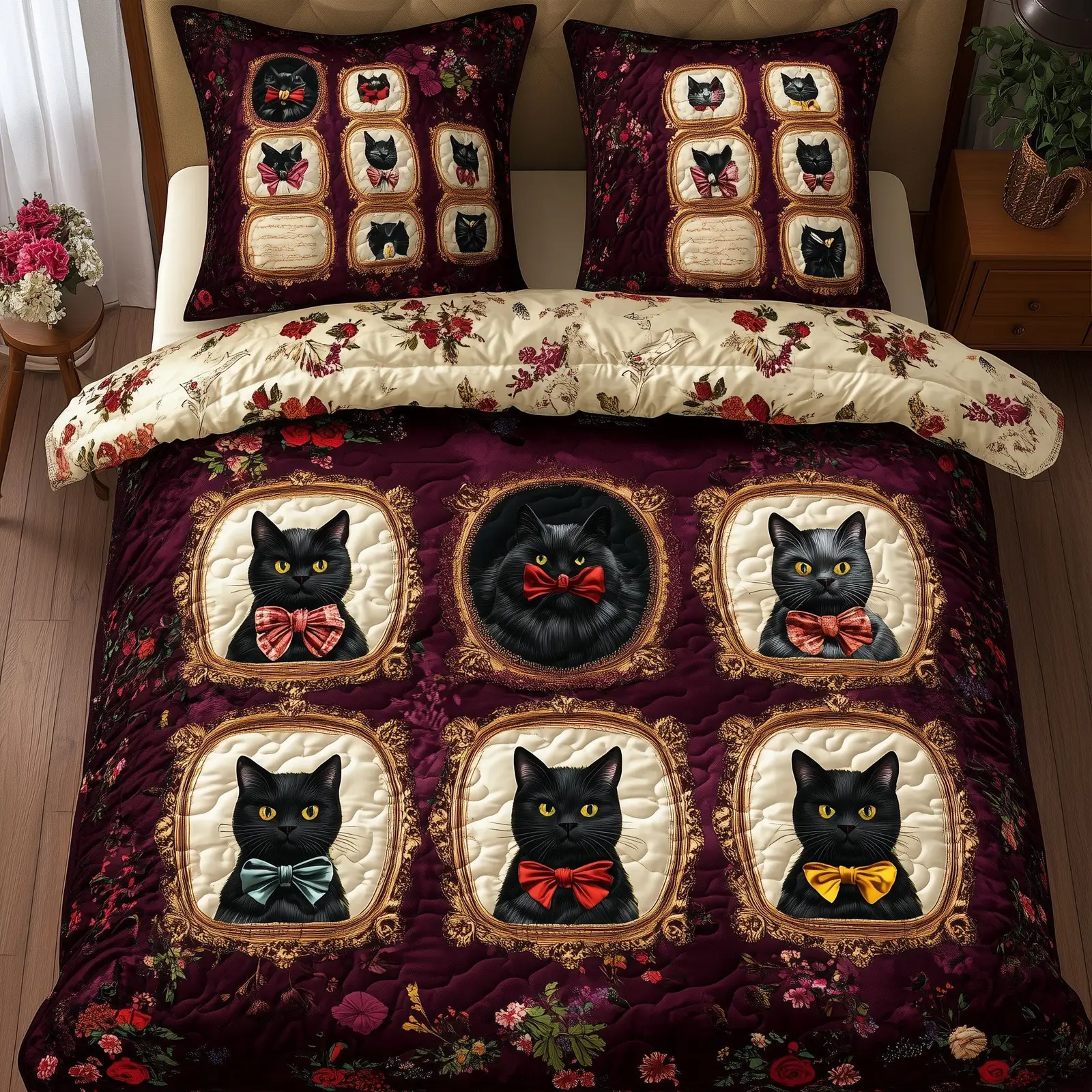 Royal Cat Halloween Quilted Bedding Set Duvet Cover Bedspread Cat Lover Gifts For Her