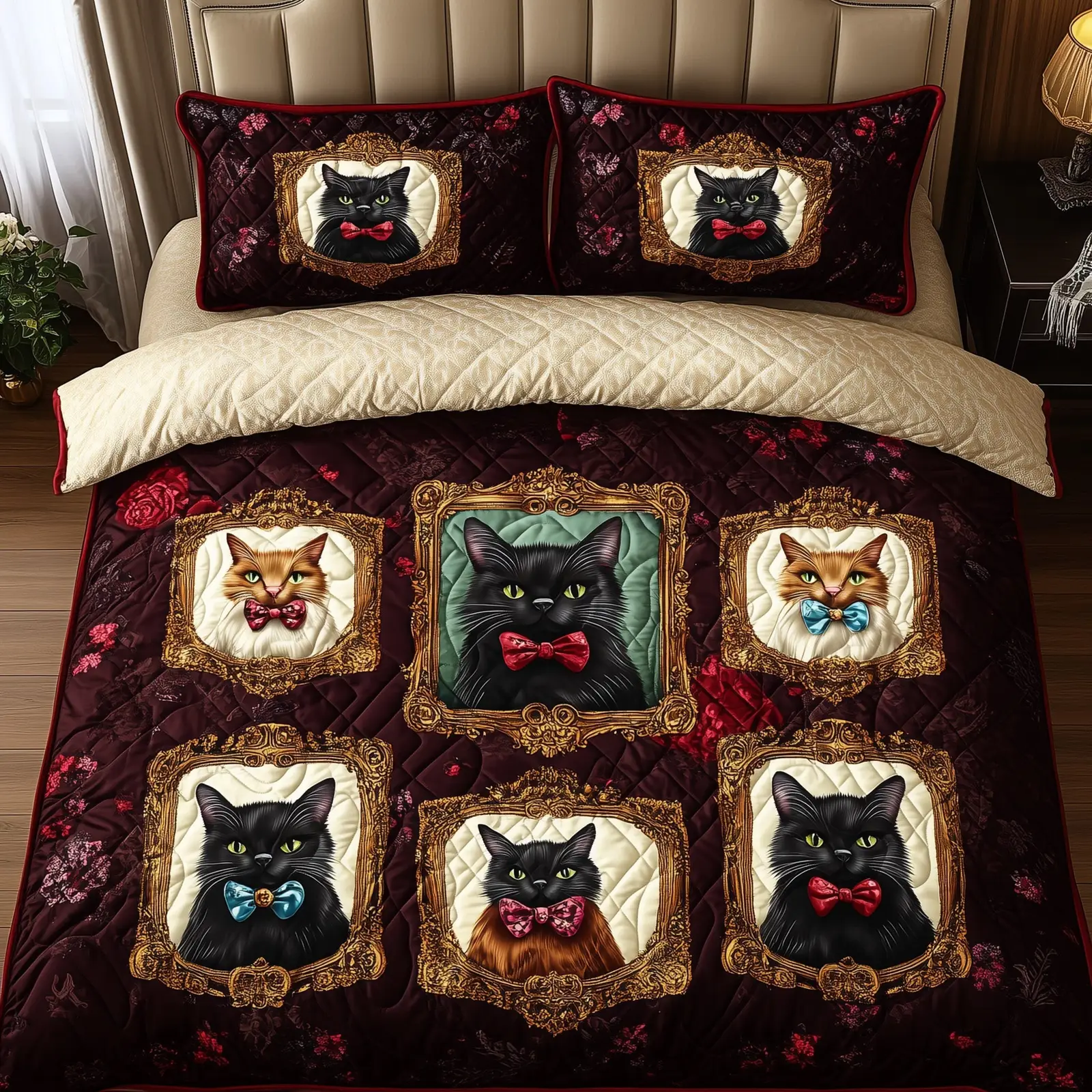 Royal Cat Halloween Quilted Bedding Set Duvet Cover Bedspread Cat Lover Gifts For Him