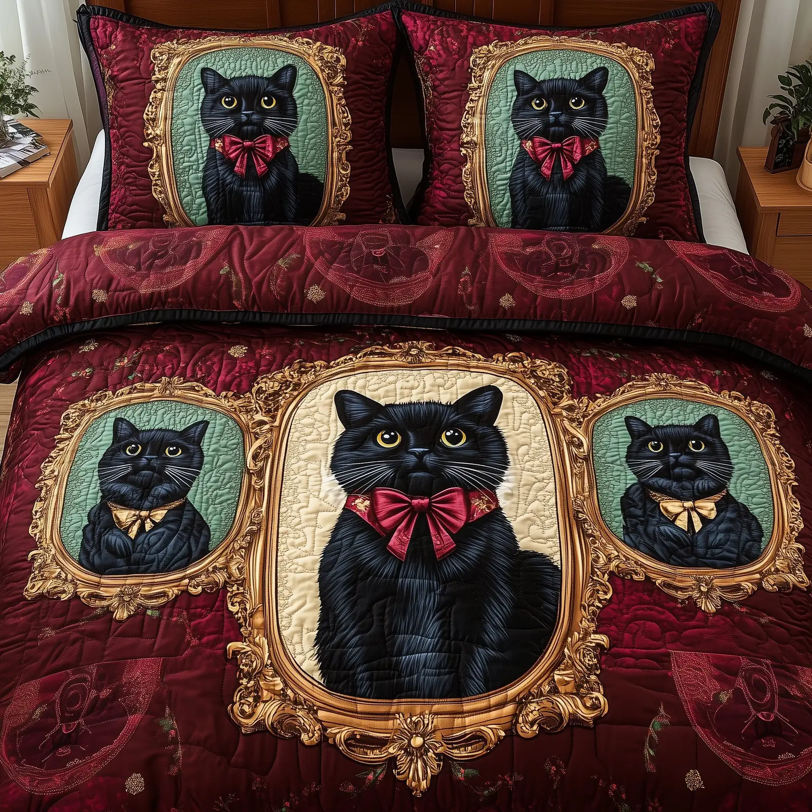 Royal Cat HalloweenQuilted Bedding Set Duvet Cover Bedspread Cat Theme Halloween Gifts For Her
