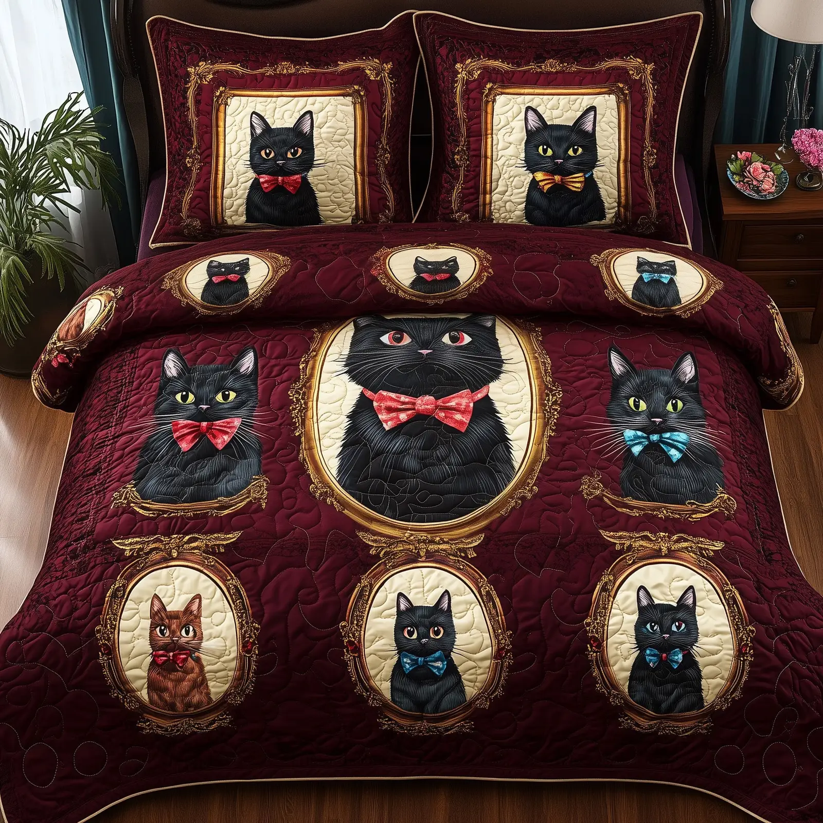 Royal Cat HalloweenQuilted Bedding Set Duvet Cover Bedspread Halloween Gifts For Cat Lovers