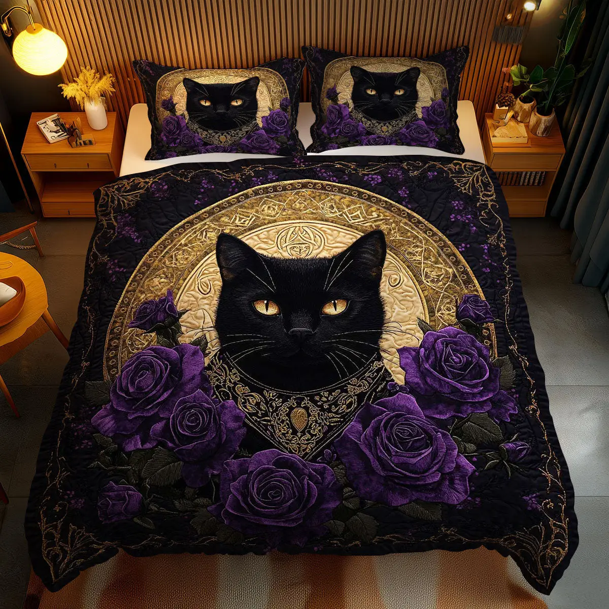 Royal Cat Quilted Bedding Set Duvet Cover Bedspread Gifts For Cat Lovers