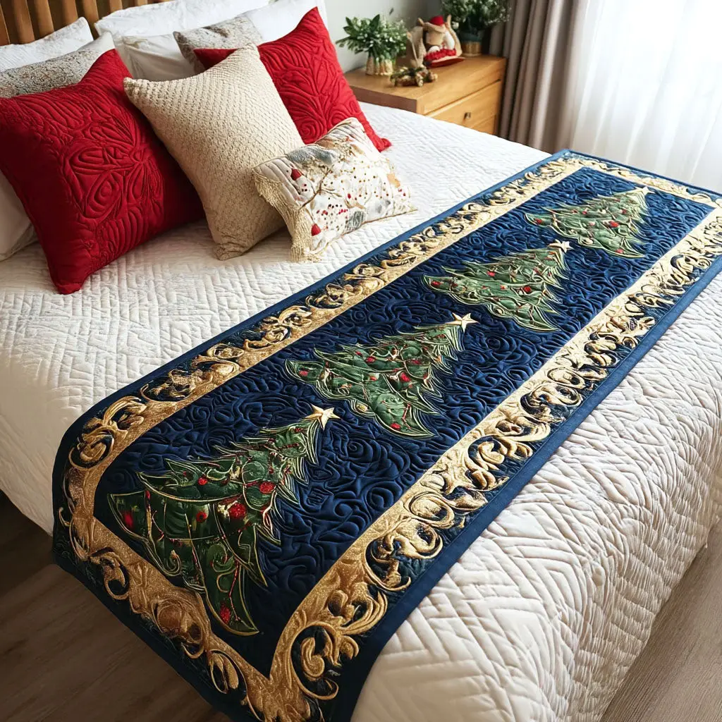 Royal Christmas Quilted Bed Runner Regal Christmas Style Holiday Gift for Husband