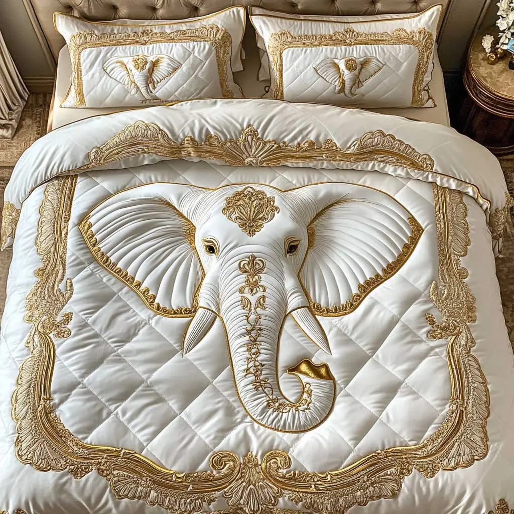 Royal Elephant Quilted Bedding Set Duvet Cover Bedspread Presents For Men