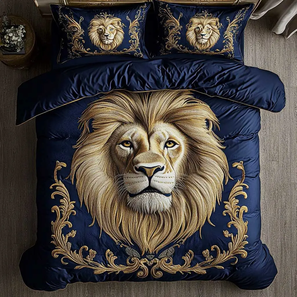 Royal Lion Quilted Bedding Set Duvet Cover Bedspread Presents For Men