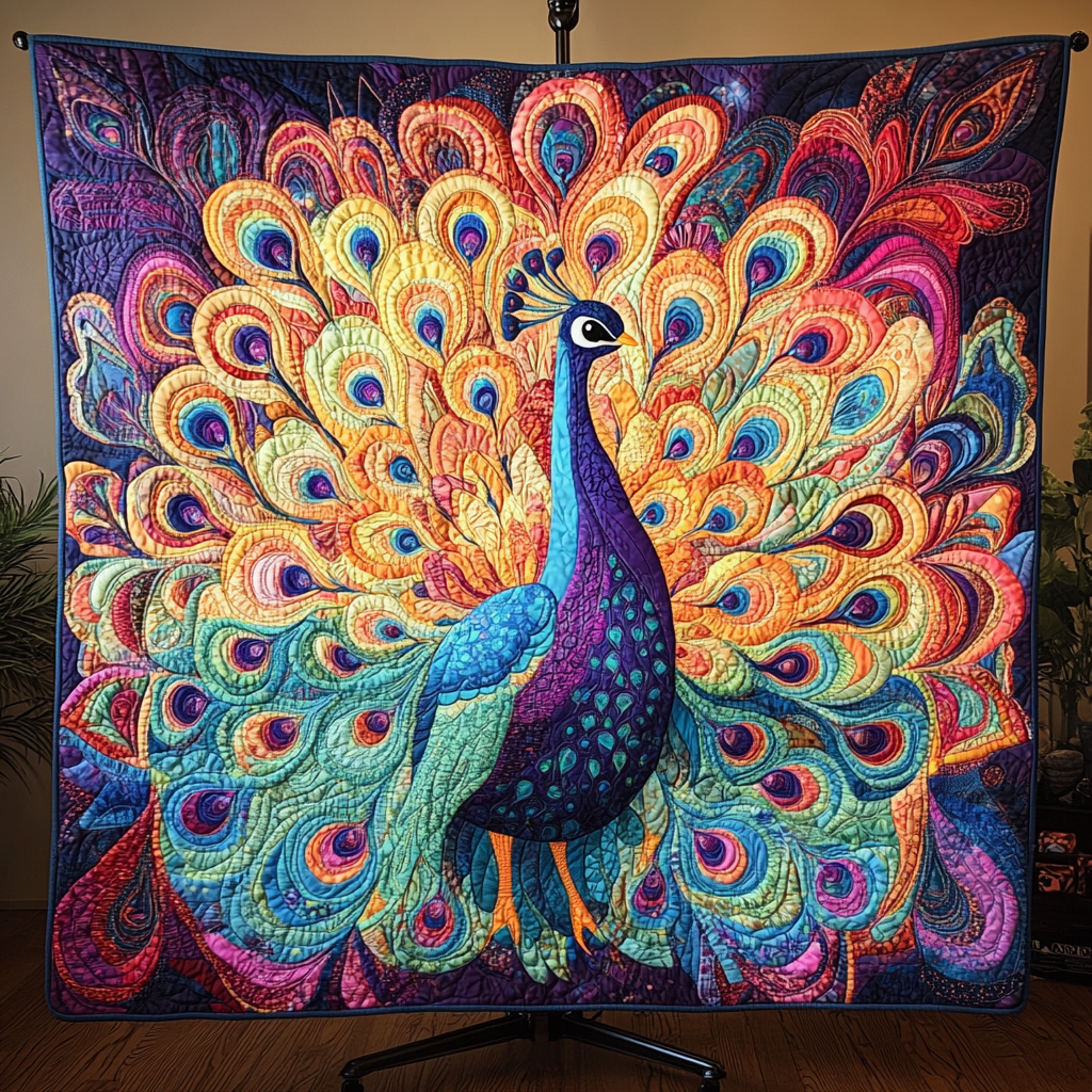 Royal Splendor Quilted Blanket Christmas Holiday Unique Peacock Gift Ideas