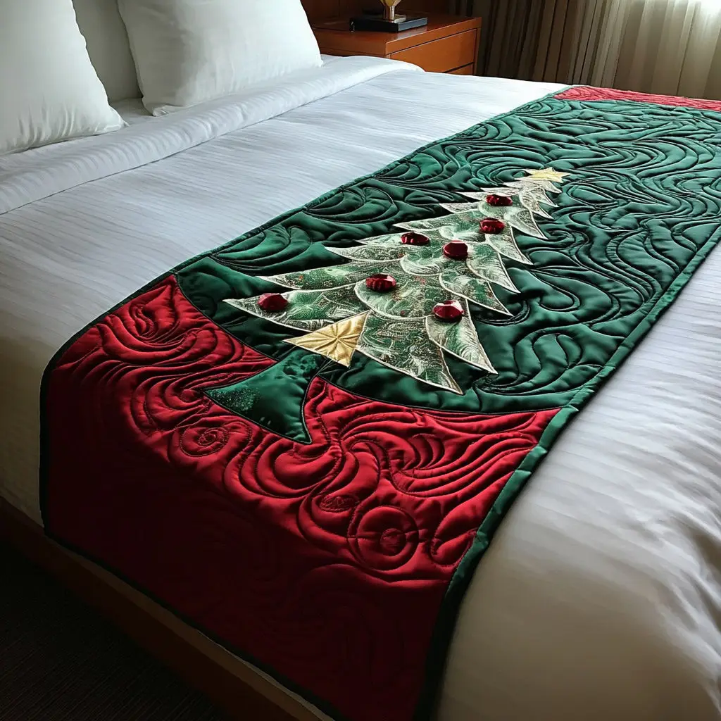 Ruby Christmas Tree Quilted Bed Runner Ruby Tree Christmas Gift Ruby Christmas Tree Quilted Bed Runner Ruby Tree Christmas Gift - Image 1