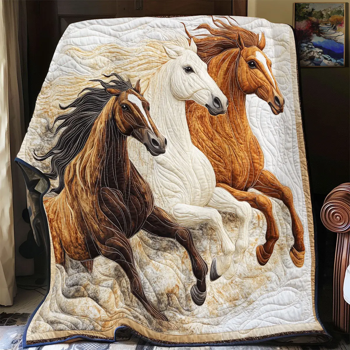 Running Horse Quilt Luxury Throw Blankets Mother's Day Gifts For Daughter Running Horse Quilt Luxury Throw Blankets Mother's Day Gifts For Daughter - Image 1