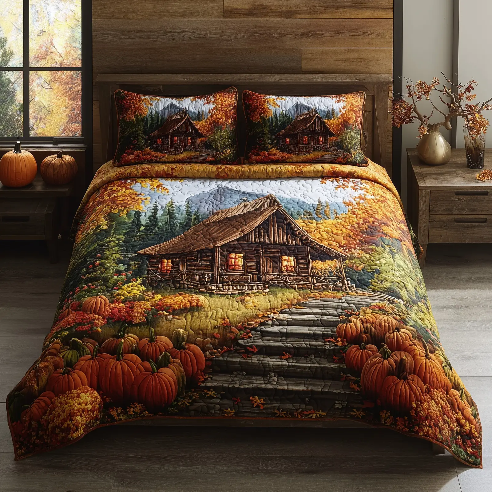 Rustic Autumn Retreat Quilted Bedding Set Decoration Autumn Gifts For Friends