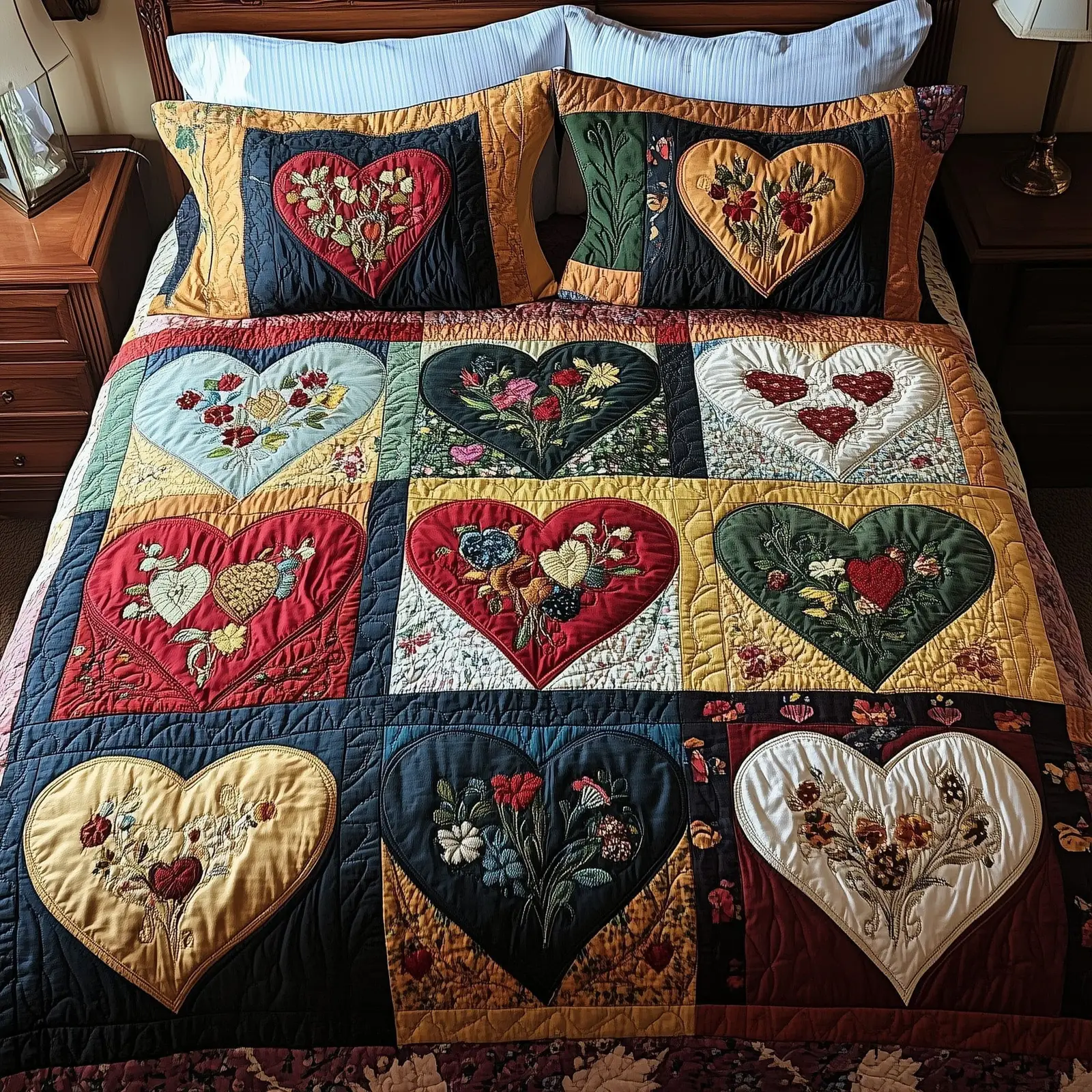 Rustic Bloom Heart Quilted Bedding Set Ideas For Daughter In Law Valentine Day