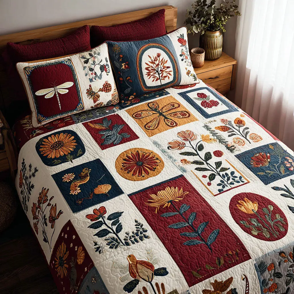 Rustic Blossoms Quilted Bedding Set Thoughtful Bedding Gift for Cozy Winter Nights