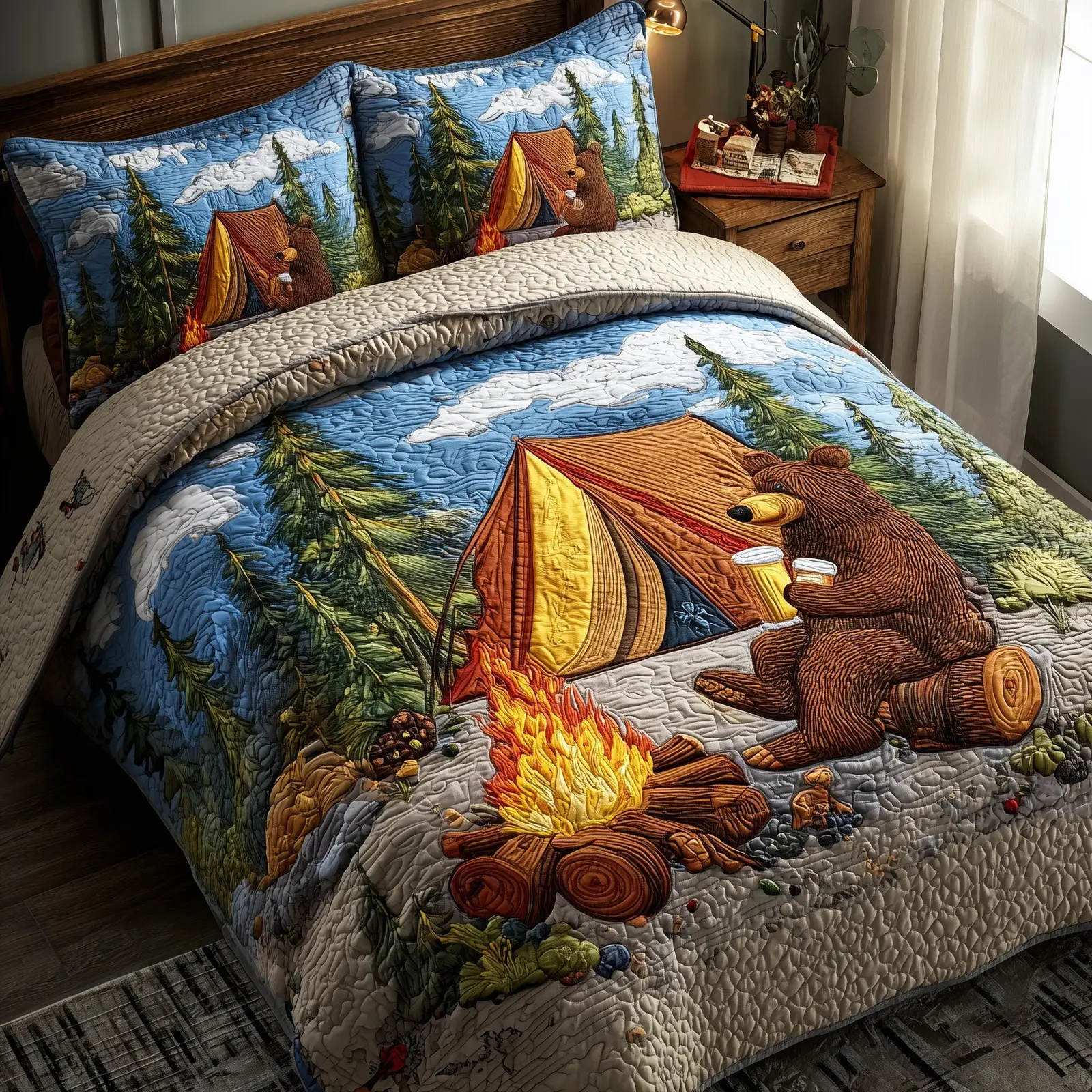 Rustic Campfire Quilted Bedding Set Birthday Gift