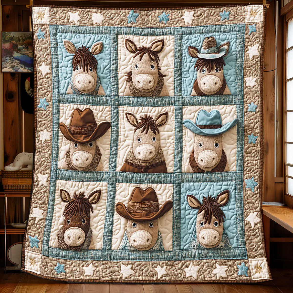 Rustic Cowboy Donkey Quilt Elegant Quilt Blanket Gift for Housewarming