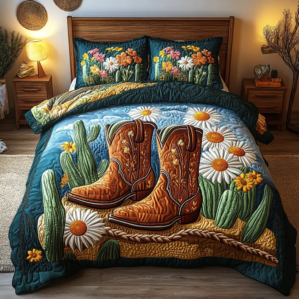 Rustic Cowboy Retreat Quilted Bedding Set Cute Room Decor Country And Western Gifts