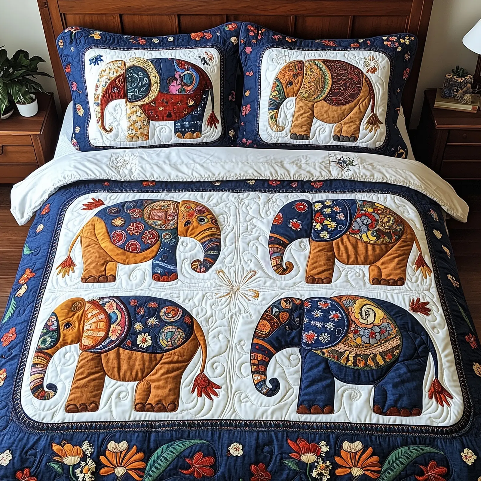 Rustic Elephant Quilted Bedding Set Classic Style Rustic Elephant Quilted Bedding Set Classic Style - Image 1