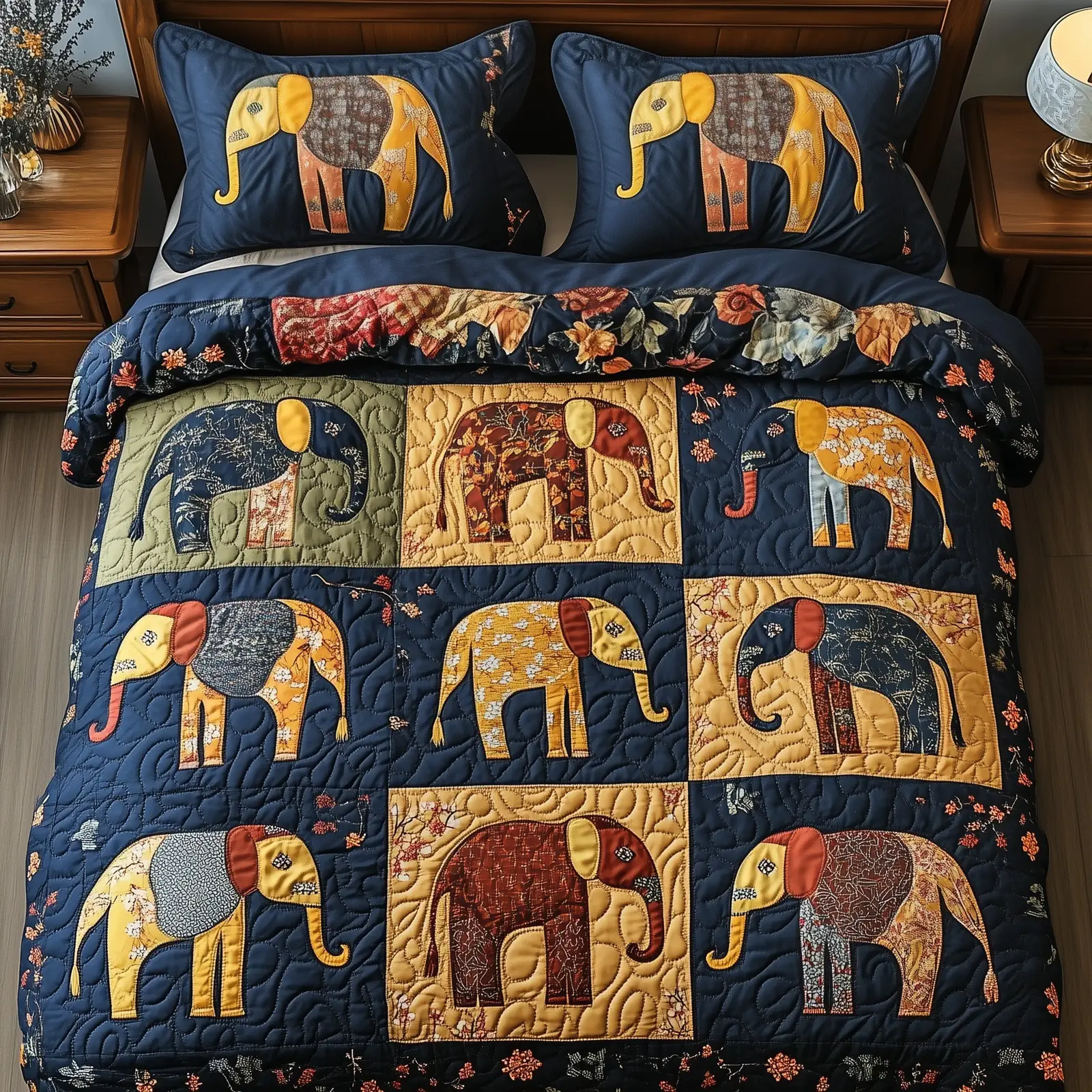 Rustic Elephant Quilted Bedding Set Home Decor Collection