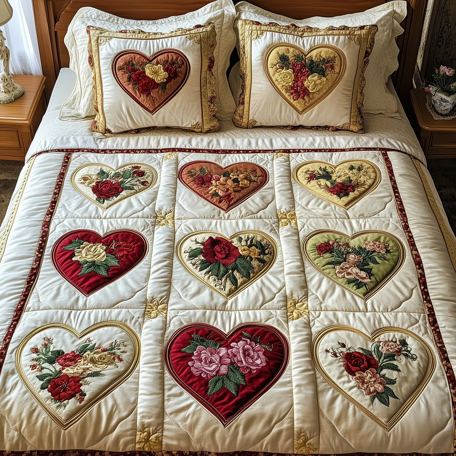 Rustic Heart Quilted Bedding Set Anniversary Gift Rustic Heart Quilted Bedding Set Anniversary Gift - Image 1