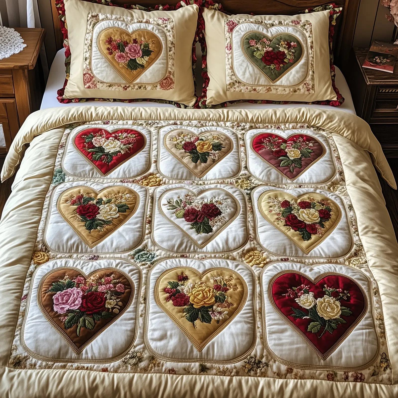 Rustic Heart Quilted Bedding Set Housewarming Gift