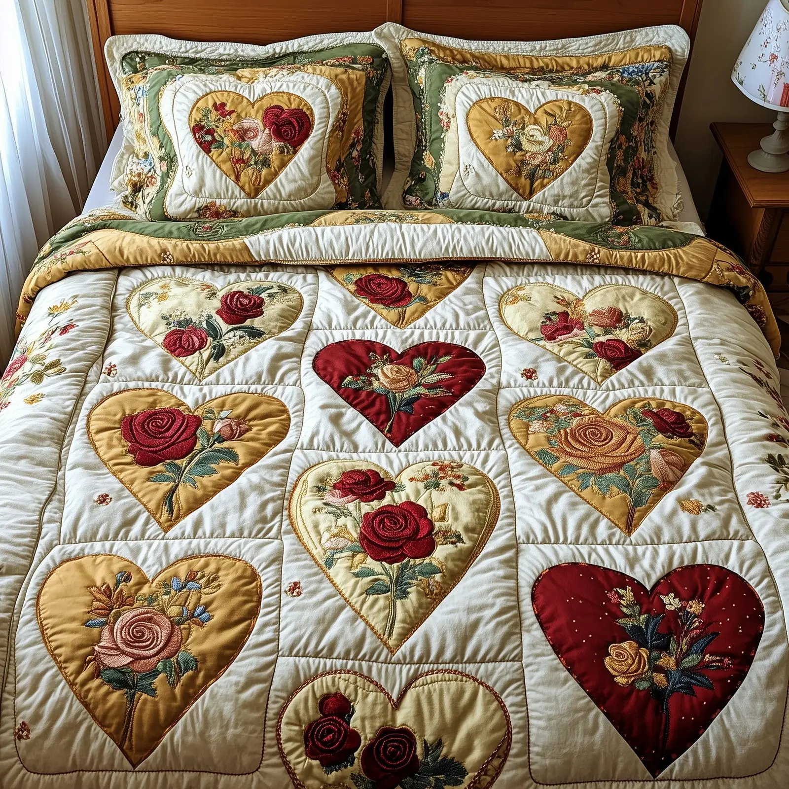 Rustic Heart Quilted Bedding Set New Home Gift
