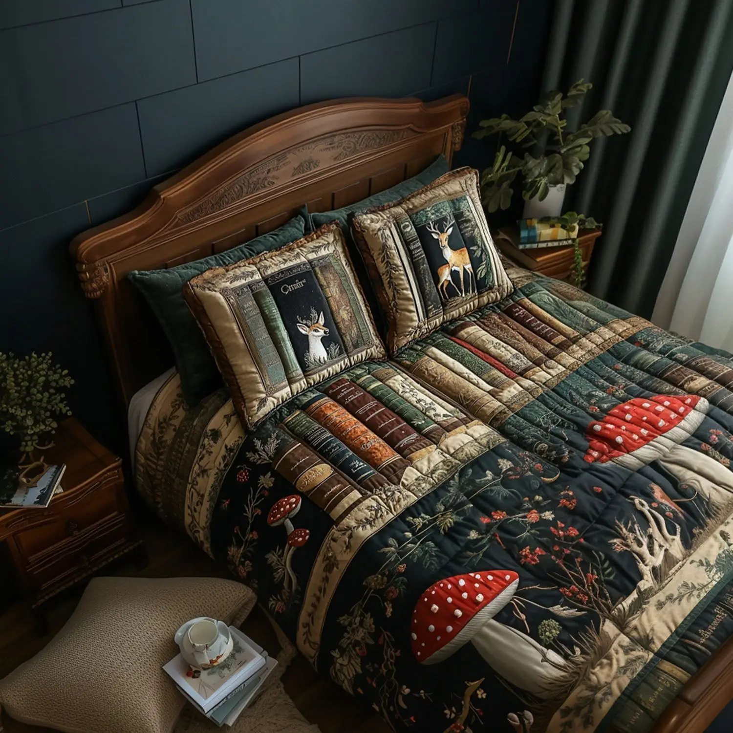 Rustic Library Retreat Quilted Bedding Set Cozy Bedroom Decor Novelty Book Gifts