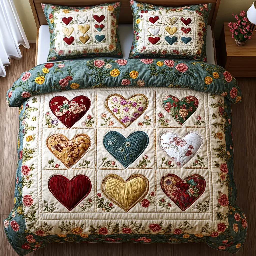Rustic Love Quilted Bedding Set Family Valentine Day Bedspread Set Present Ideas
