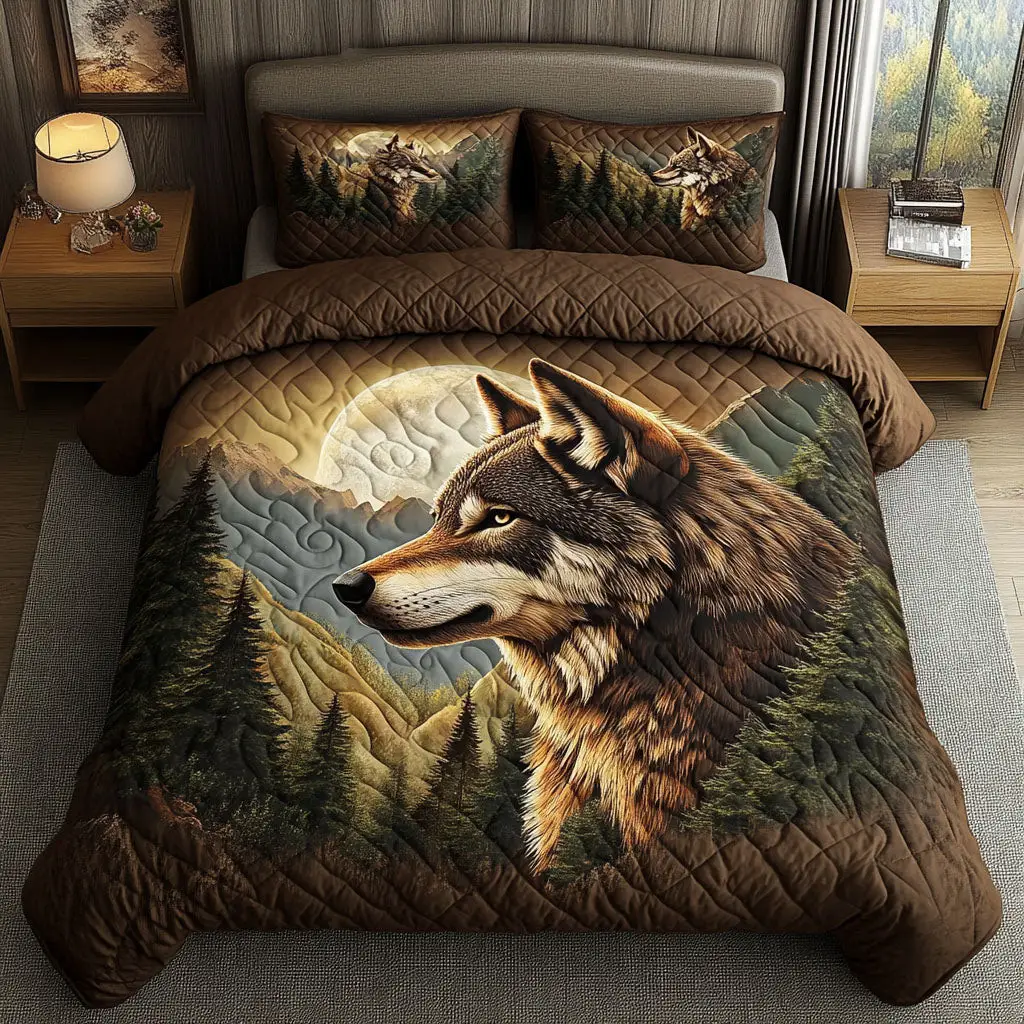 Rustic Moonlit Guardian Quilted Bedding Set Christmas Bedding Ideas Presents For Wolf Lovers Rustic Moonlit Guardian Quilted Bedding Set Christmas Bedding Ideas Presents For Wolf Lovers - Image 1