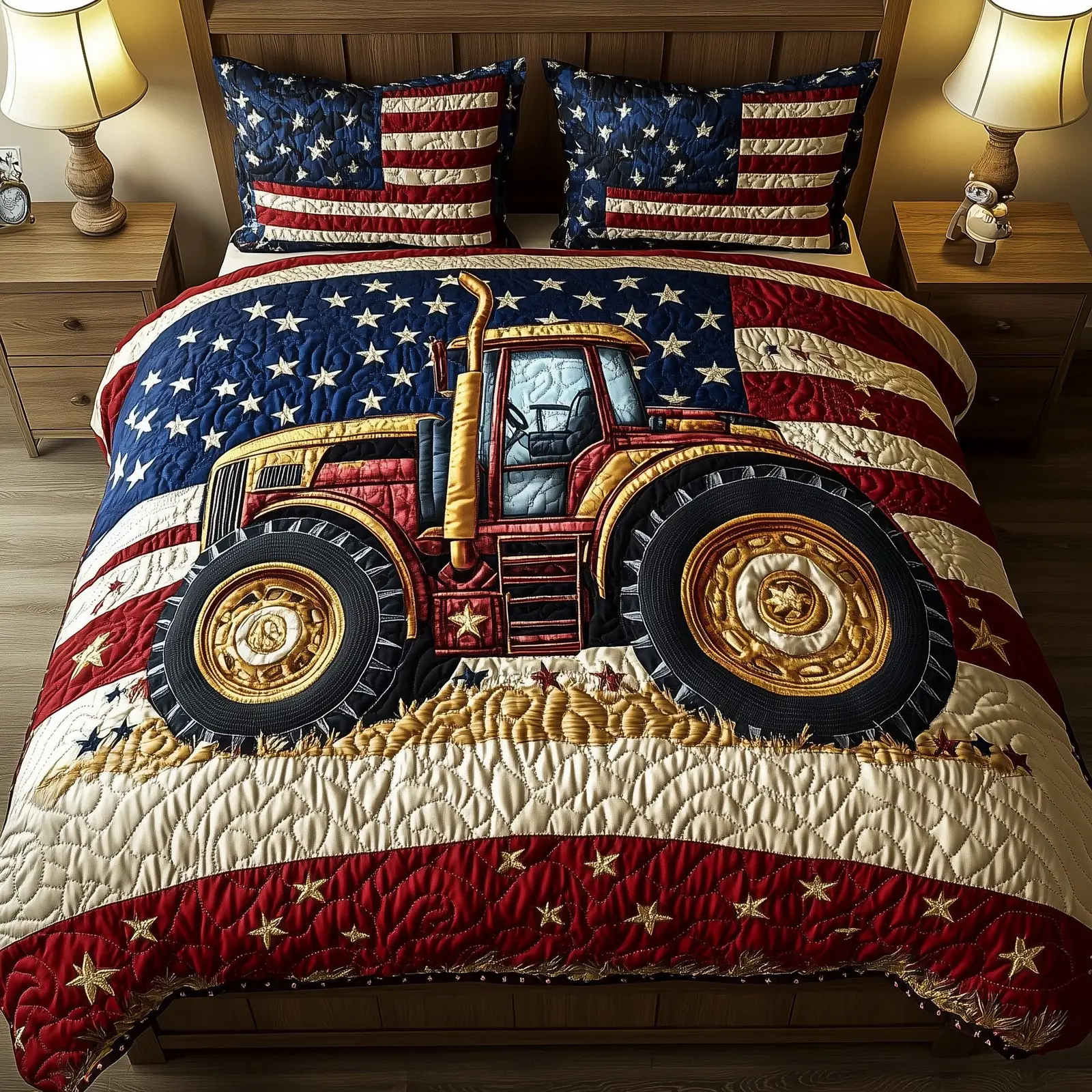 Rustic Patriot Farm  Quilted Bedding Set  Fourth Of July Hostess Gifts