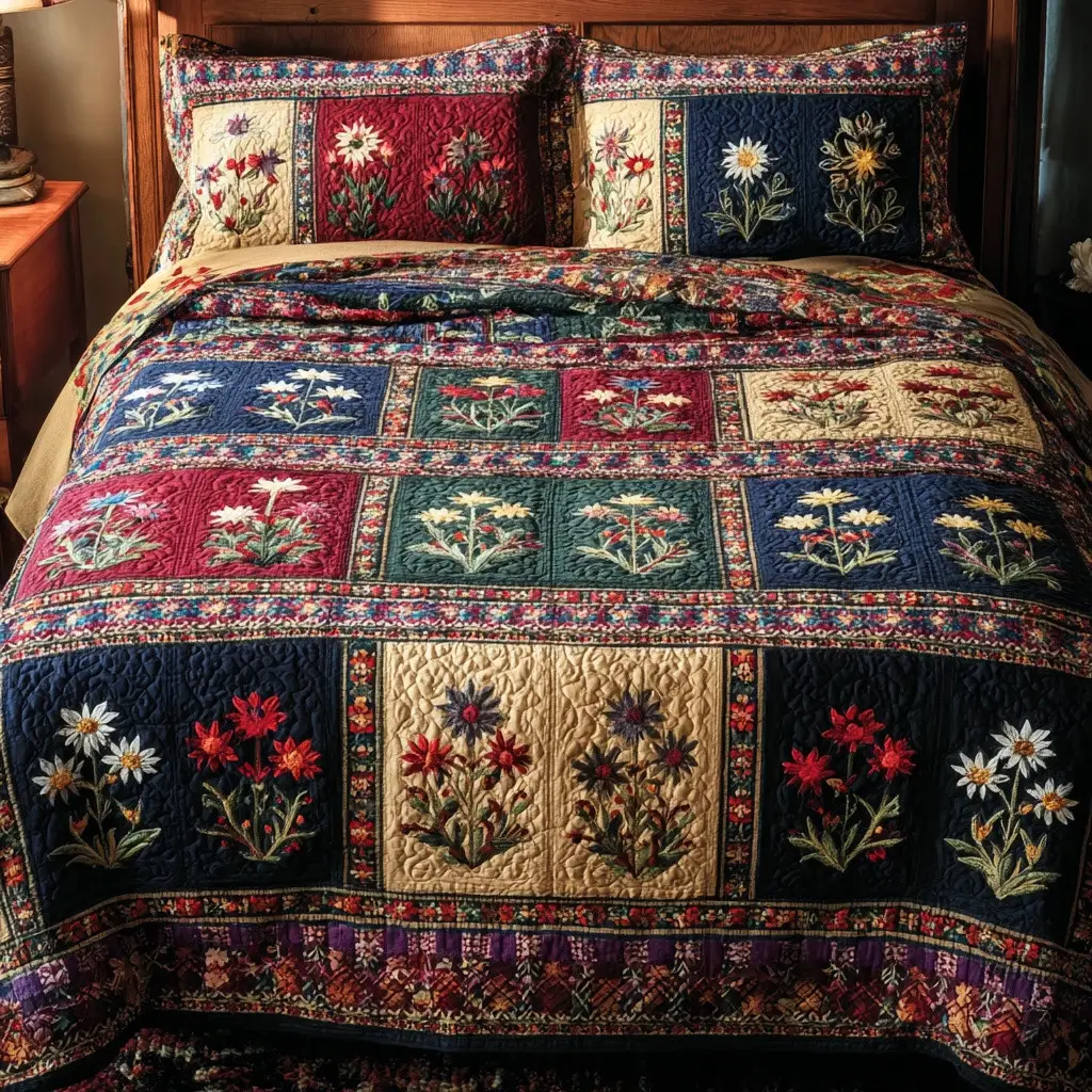 Rustic Petals Quilted Bedding Set Country Floral Bedroom Decor Best Gift For Her