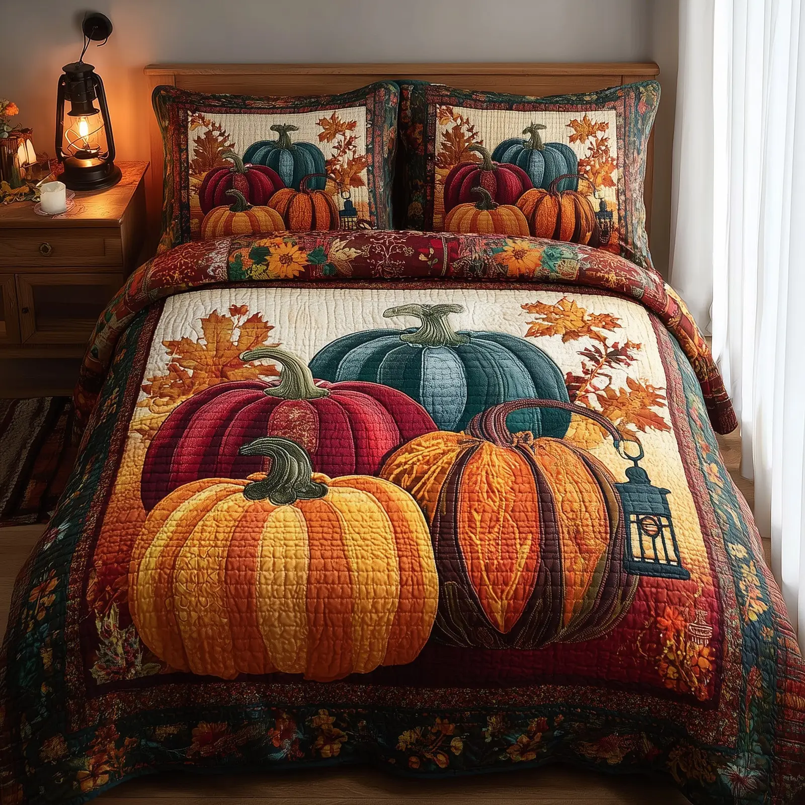 Rustic Pumpkin Charm Quilted Bedding Set Durable & Long-lasting Rustic Pumpkin Charm Quilted Bedding Set Durable & Long-lasting - Image 1