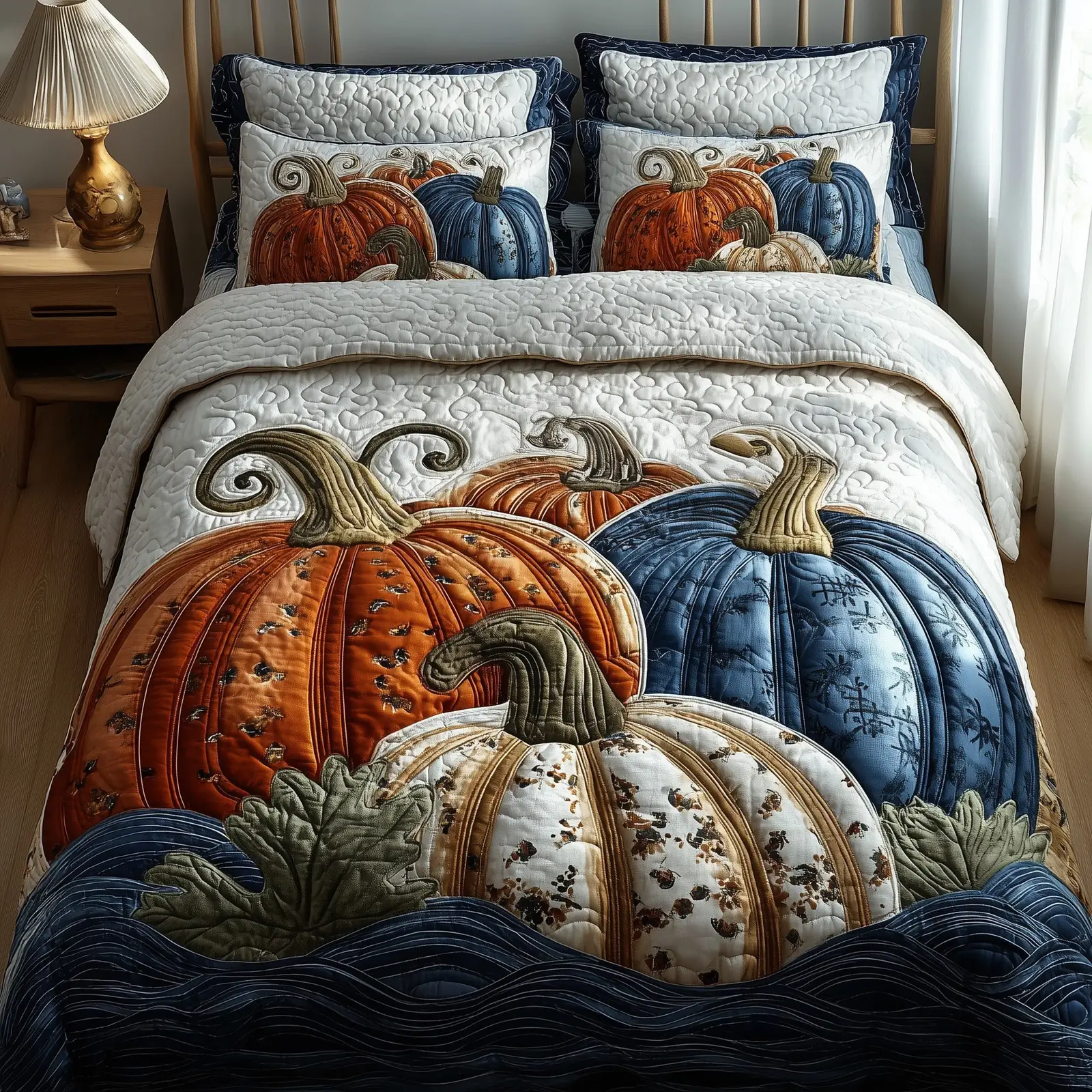 Rustic Pumpkin Charm Quilted Bedding Set Duvet Cover Bedspread Autumn Best Presents For Farmers
