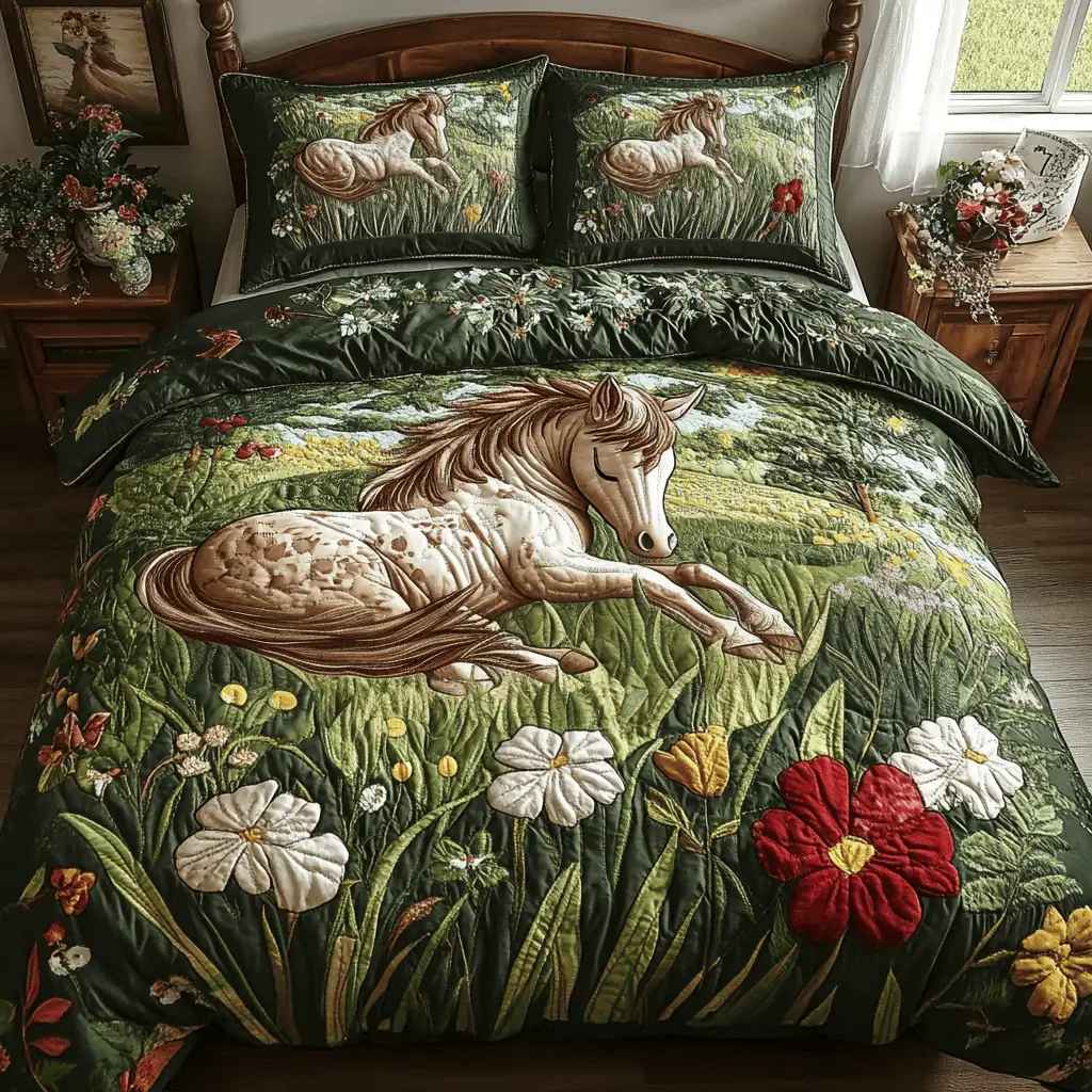 Rustic Rider Quilted Bedding Set Holiday Season Duvet Cover Set Unique Gifts For Horse Lovers