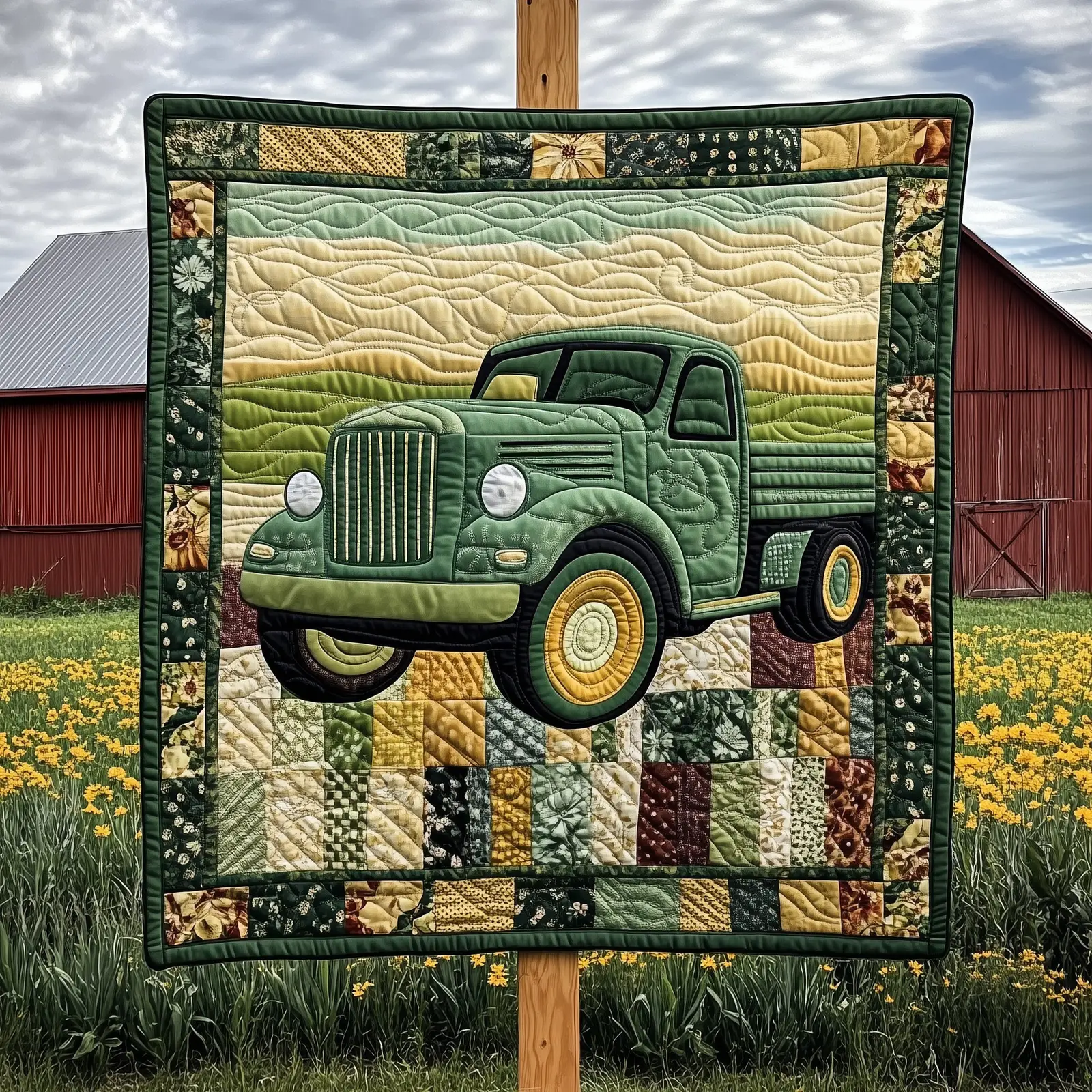 Rustic Roads Truck Quilted Blanket Charming Truck Design Gift For Truck Enthusiast