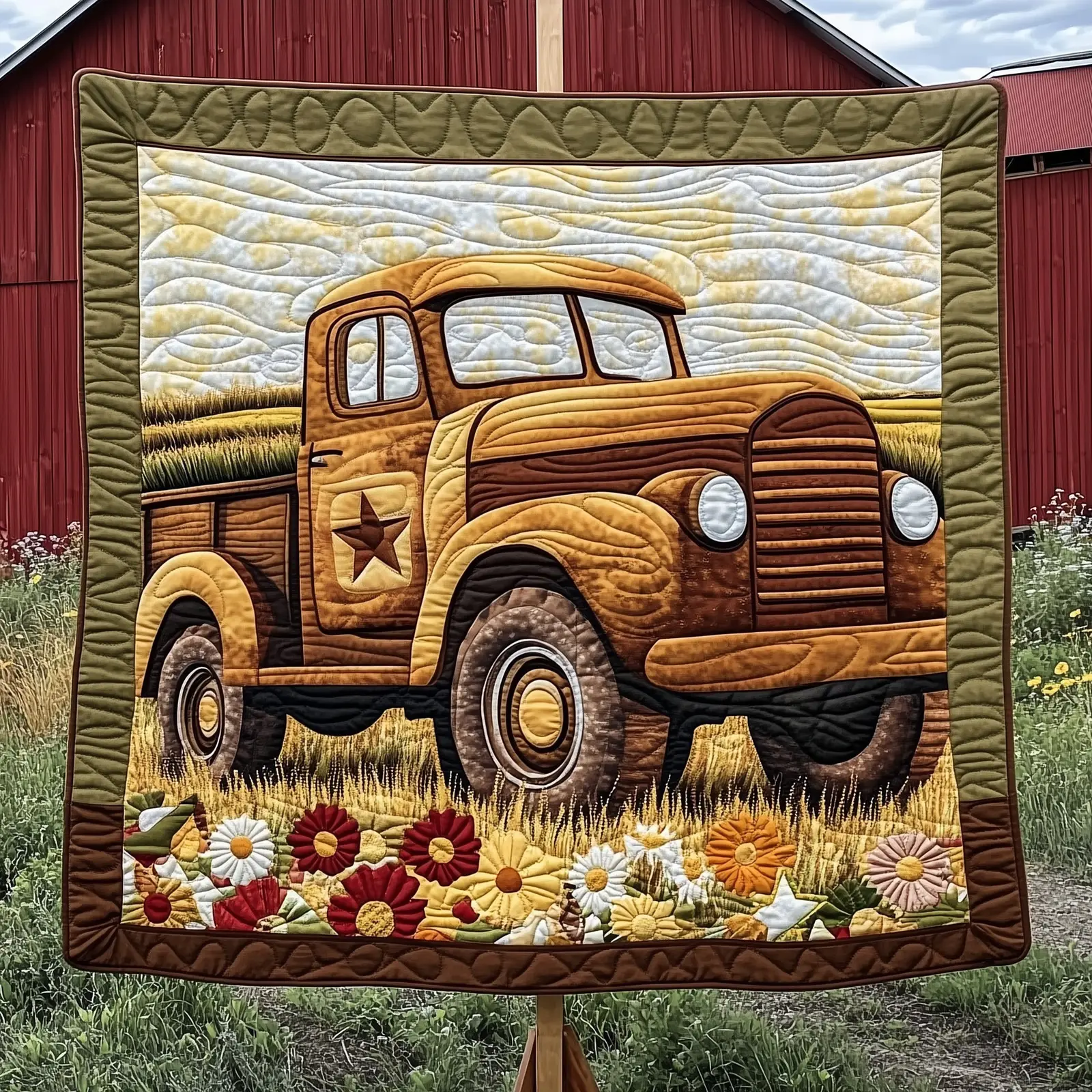 Rustic Roads Truck Quilted Blanket Classic Truck Comfort Cover Gift For Truck Enthusiast