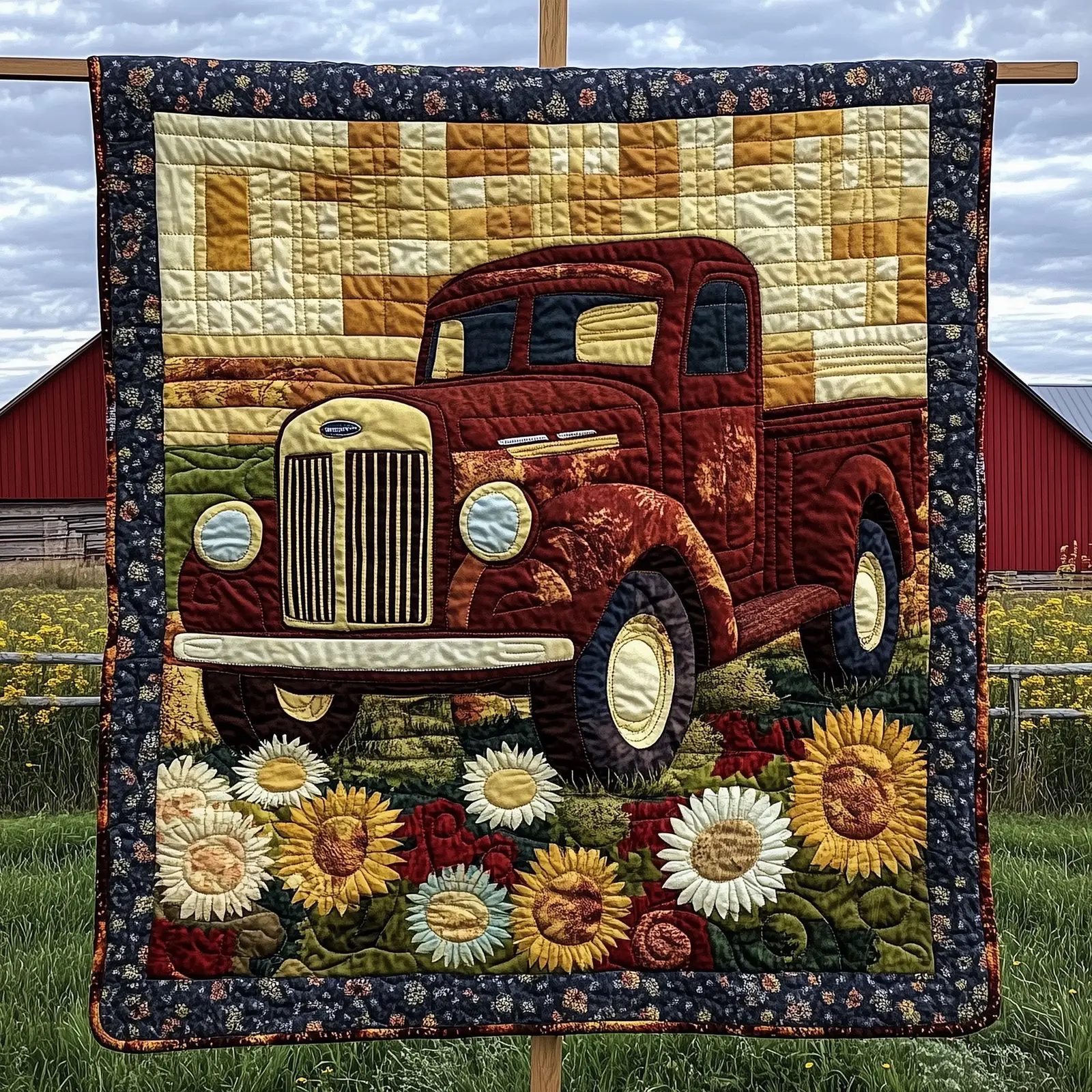 Rustic Roads Truck Quilted Blanket Durable Truck Themed Quilt Gift For Truck Enthusiast Rustic Roads Truck Quilted Blanket Durable Truck Themed Quilt Gift For Truck Enthusiast - Image 1