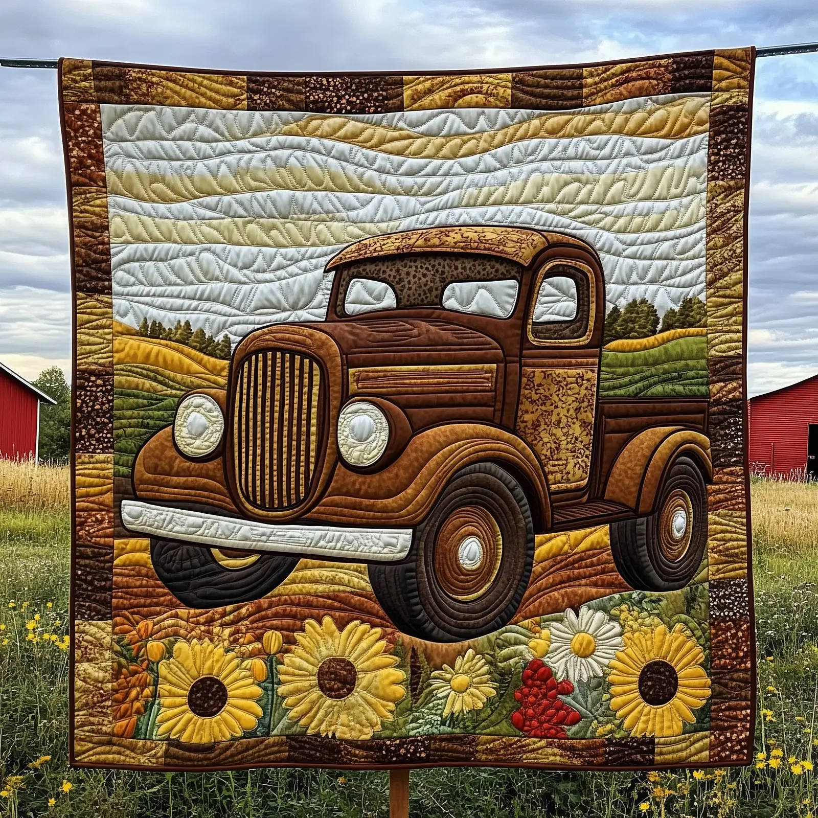 Rustic Roads Truck Quilted Blanket Vintage Pickup Truck Throw Gift For Truck Enthusiast