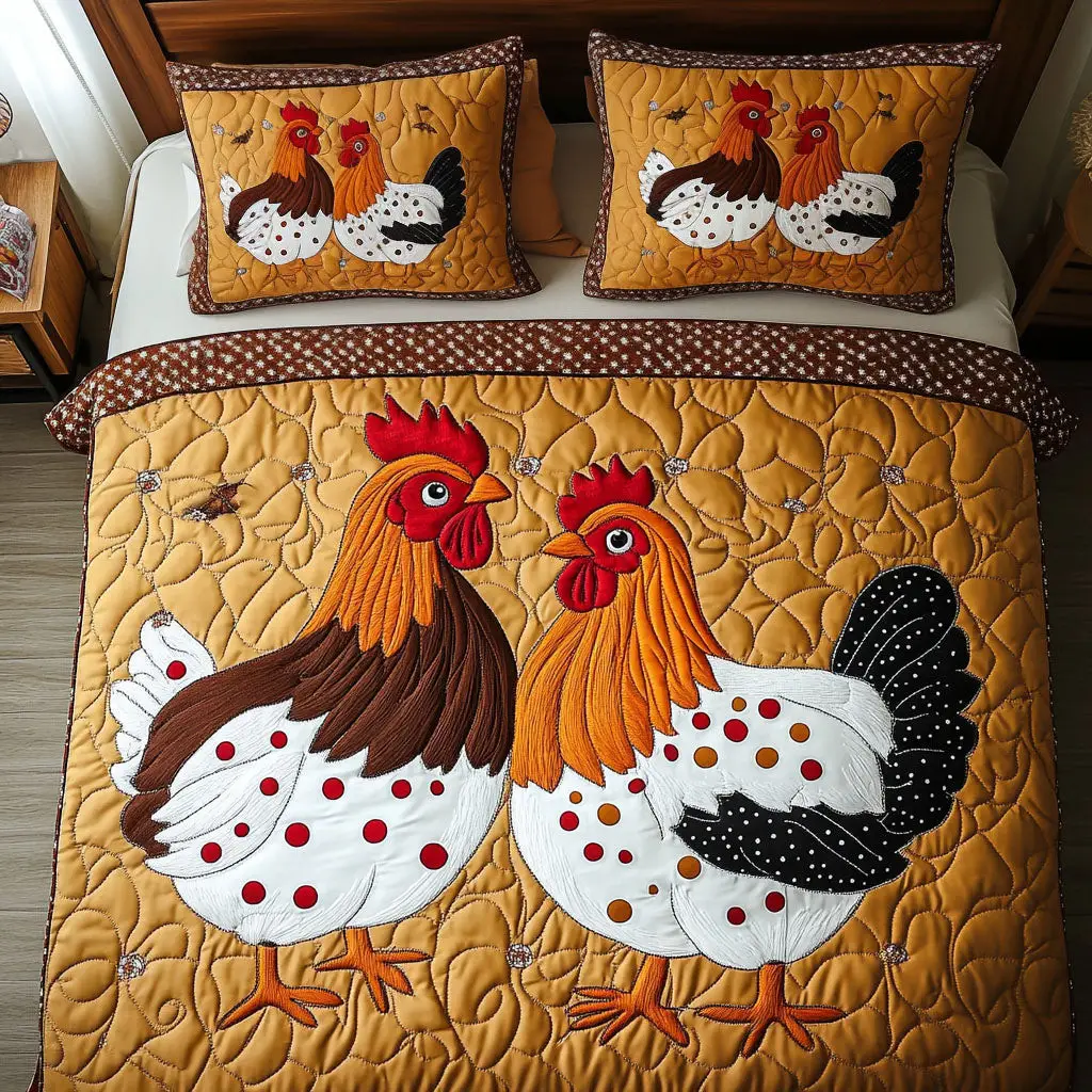 Rustic Roosters Quilted Bedding Set Stylish Bedding Merch Gift for Home Lovers